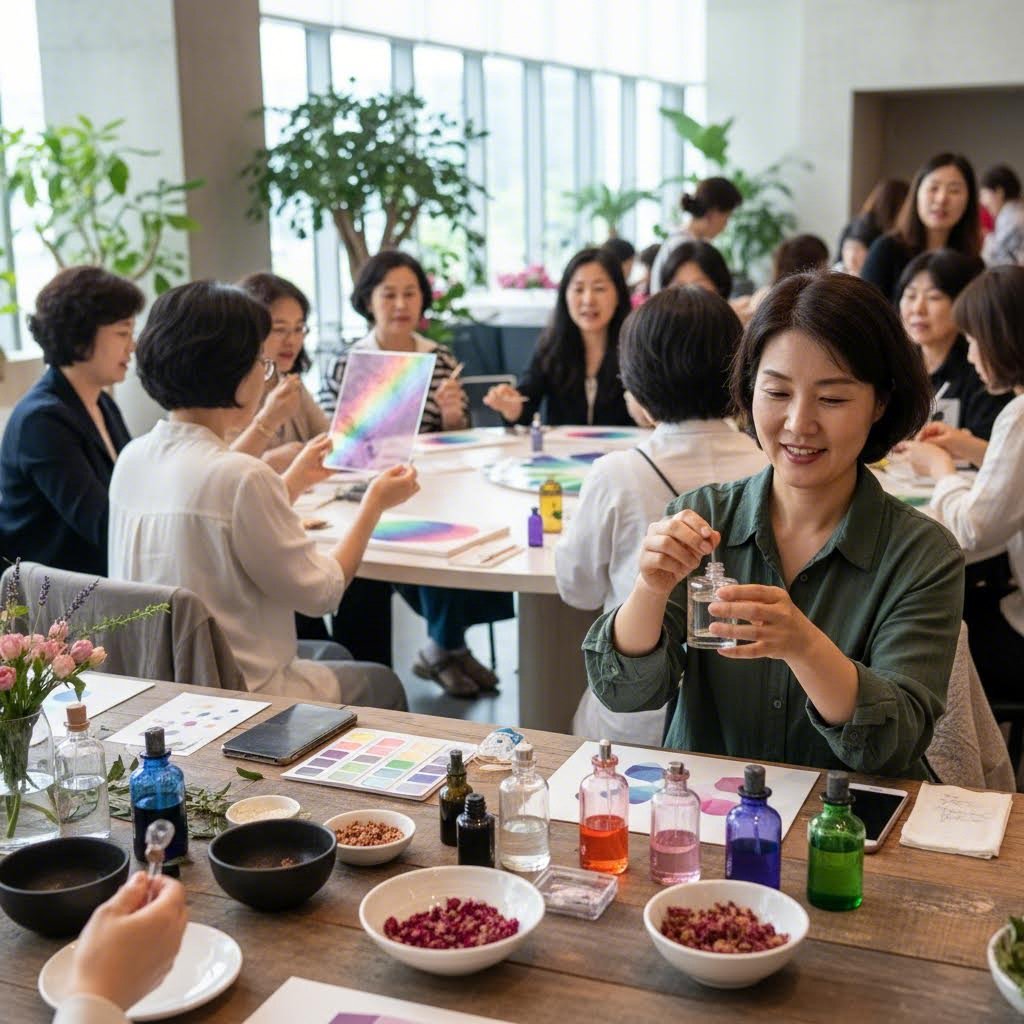 우먼스데이 행사에서 컬러 테라피와 향수 만들기를 체험하는 모습