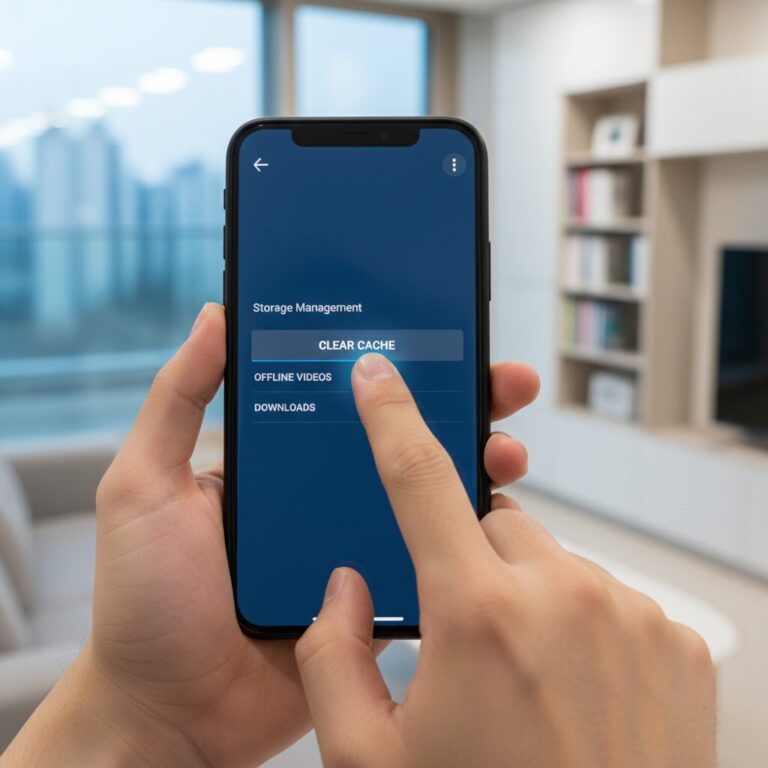 유튜브 앱의 저장공간 관리 화면에서 캐시 삭제 버튼을 누르는 모습