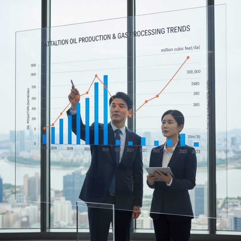 바탈리온 오일 생산량과 가스 처리량 추이를 보여주는 그래프