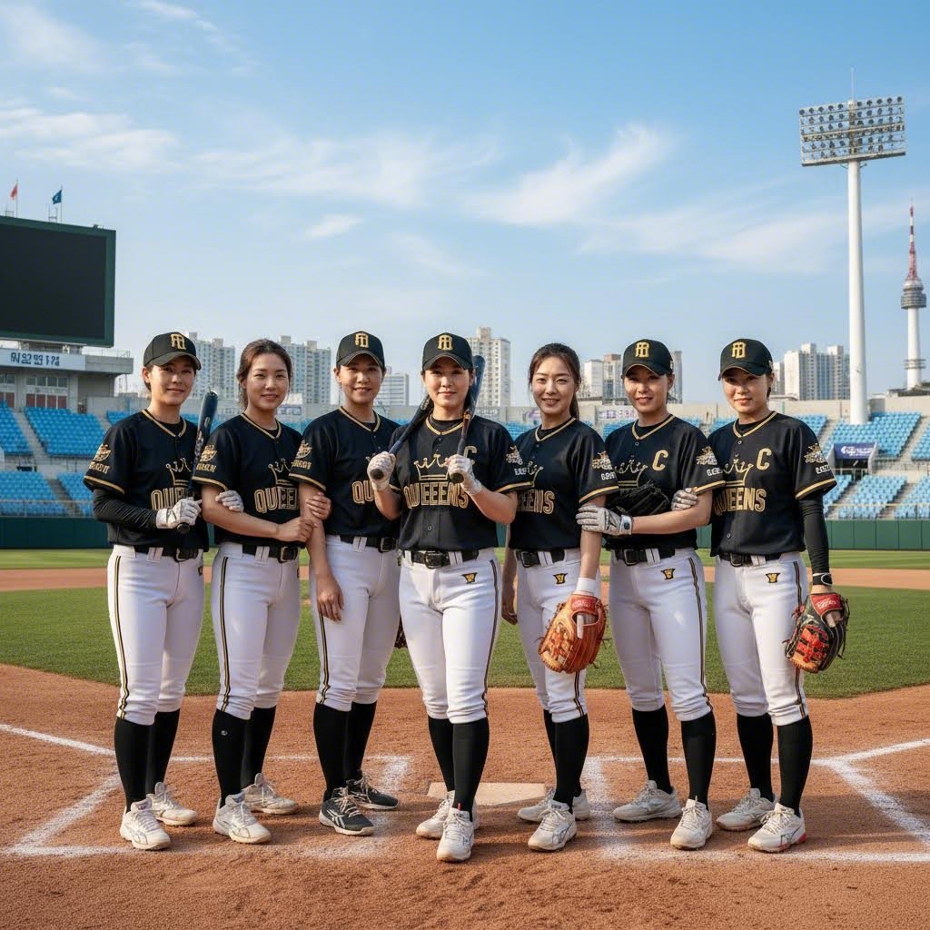 야구여왕 시즌1 블랙퀸즈 핵심 멤버들 그룹 사진