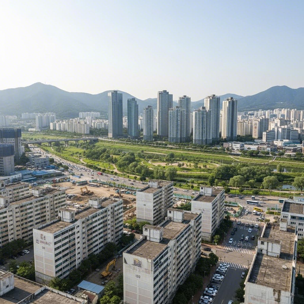 분당 재건축 예정 지역 전경과 아파트 단지