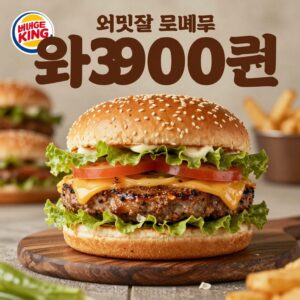 버거킹 와퍼 3900원 행사 포스터와 와퍼 버거 사진