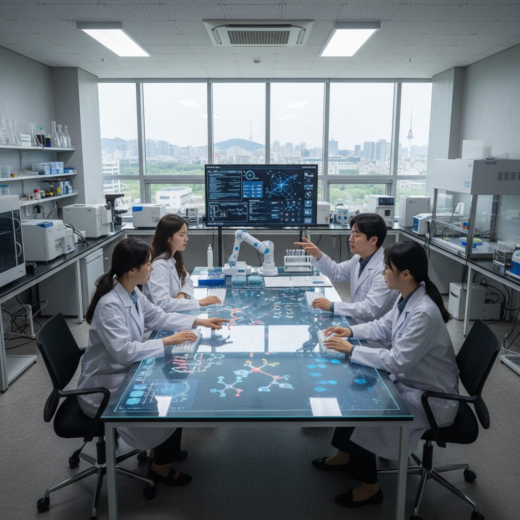 카나테라퓨틱스의 AI 기반 신약 개발 연구 과정을 상징하는 이미지