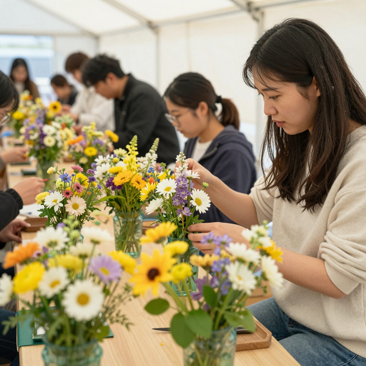대구 참살이농장에서 라넌큘러스 꽃화분 만들기 체험하는 모습