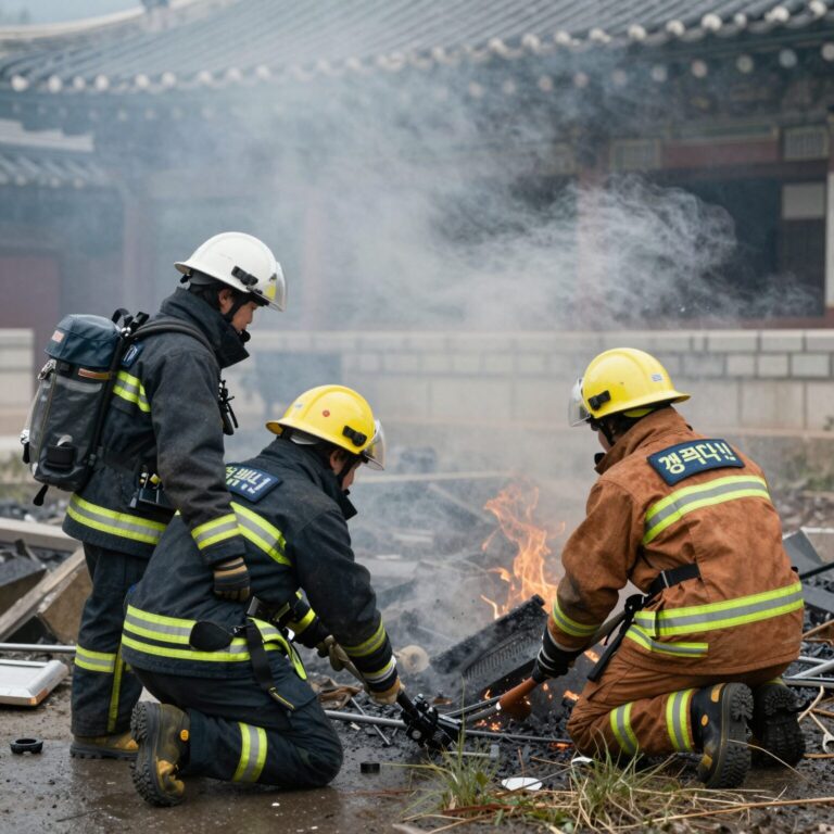 대전 화재 현장에서 수색 작업을 진행하는 소방대원들
