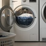 세탁망에 넣은 다운점퍼가 세탁기 안에 있는 모습