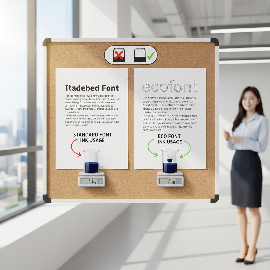 에코폰트와 일반 폰트의 잉크 사용량 비교 설명 그림