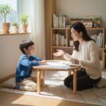 아이와 상담사가 함께 이야기하는 모습