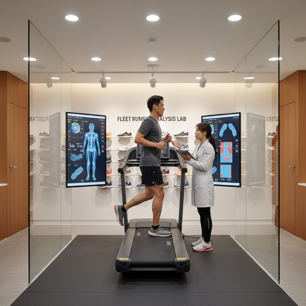 플릿러너 슈피팅 룸 내부 러닝머신에서 분석받는 모습