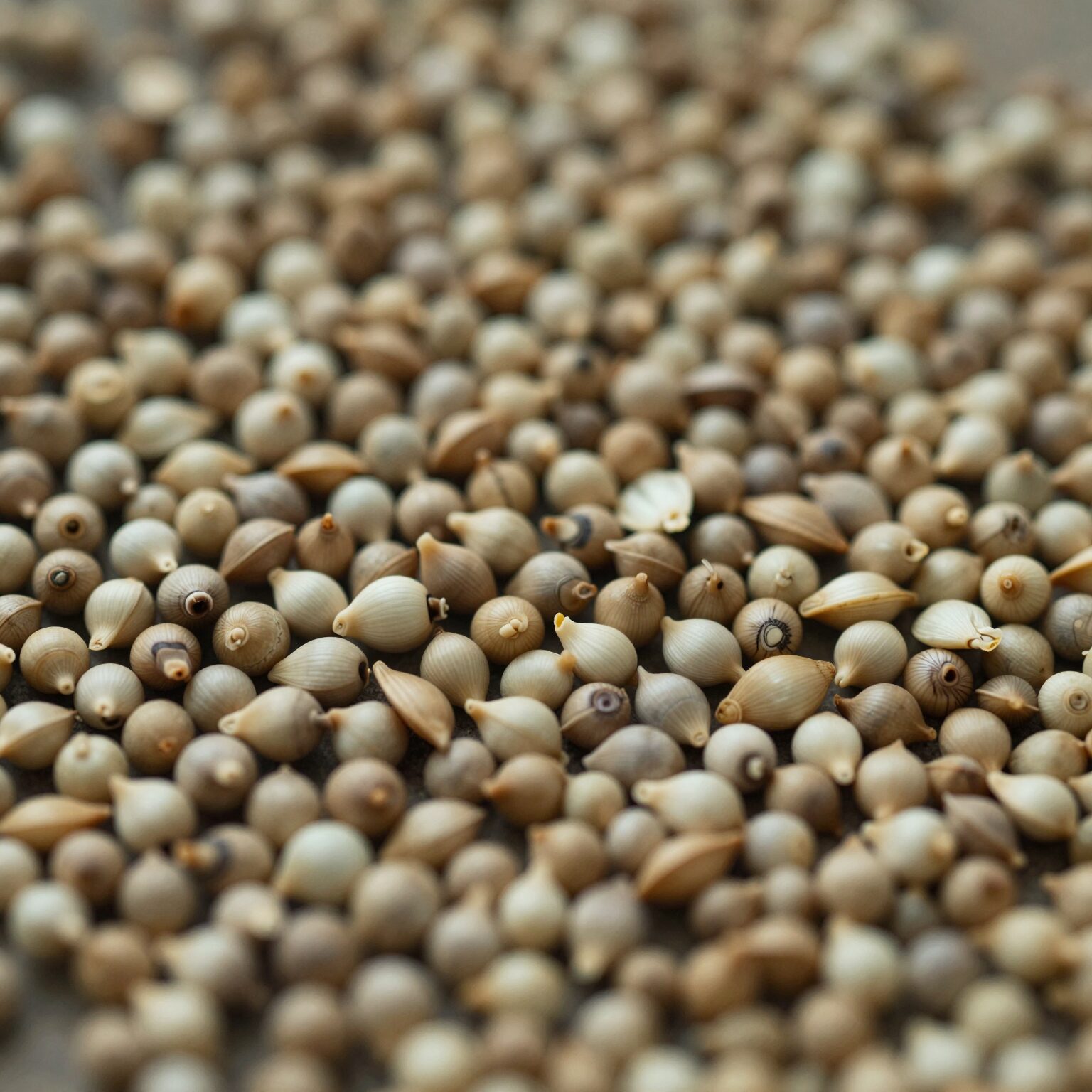 싹이 트기 시작한 생강 종자 조각들 나란히 놓여 있는 모습