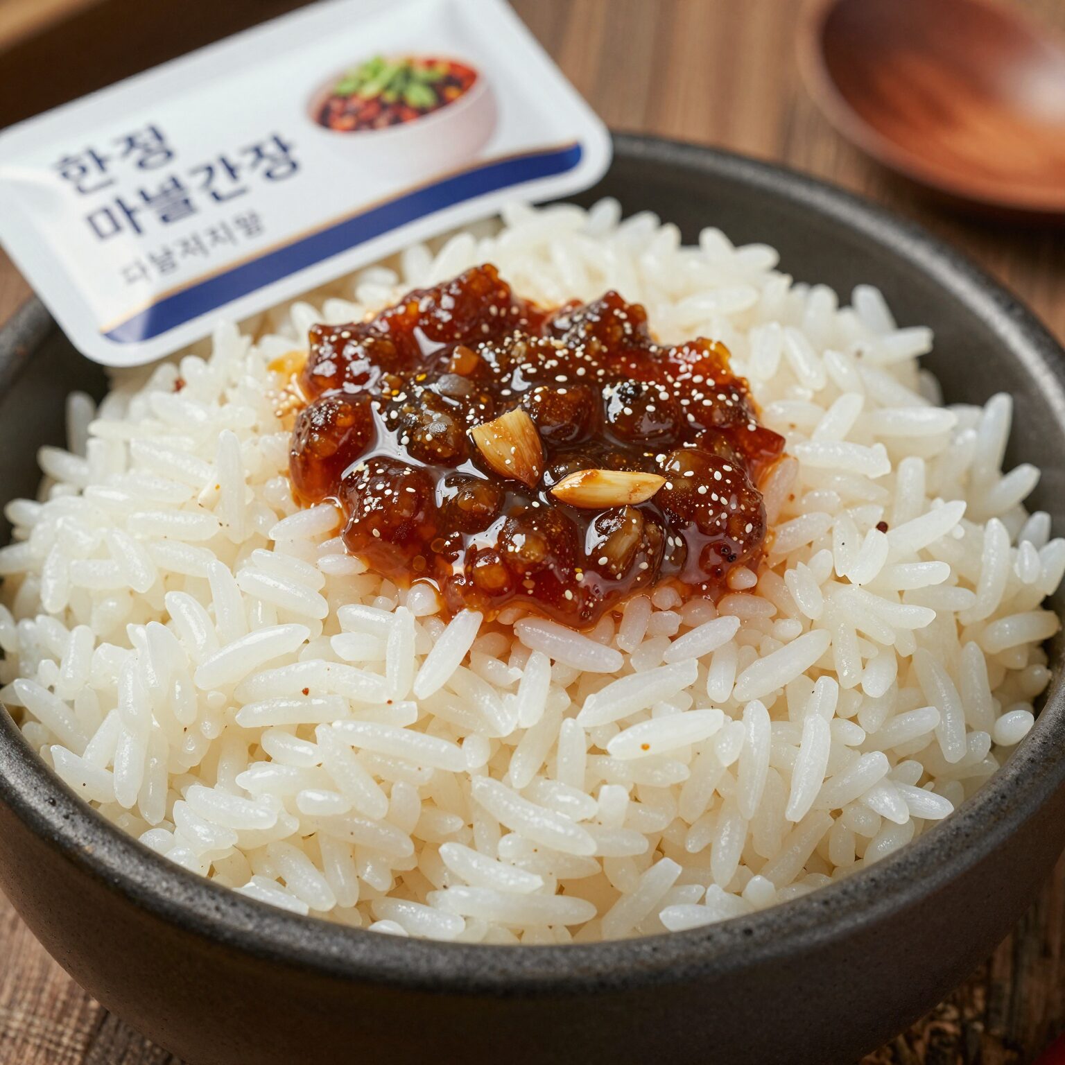 한솥 마늘간장치밥 포장된 모습과 별도 제공된 마늘간장 소스