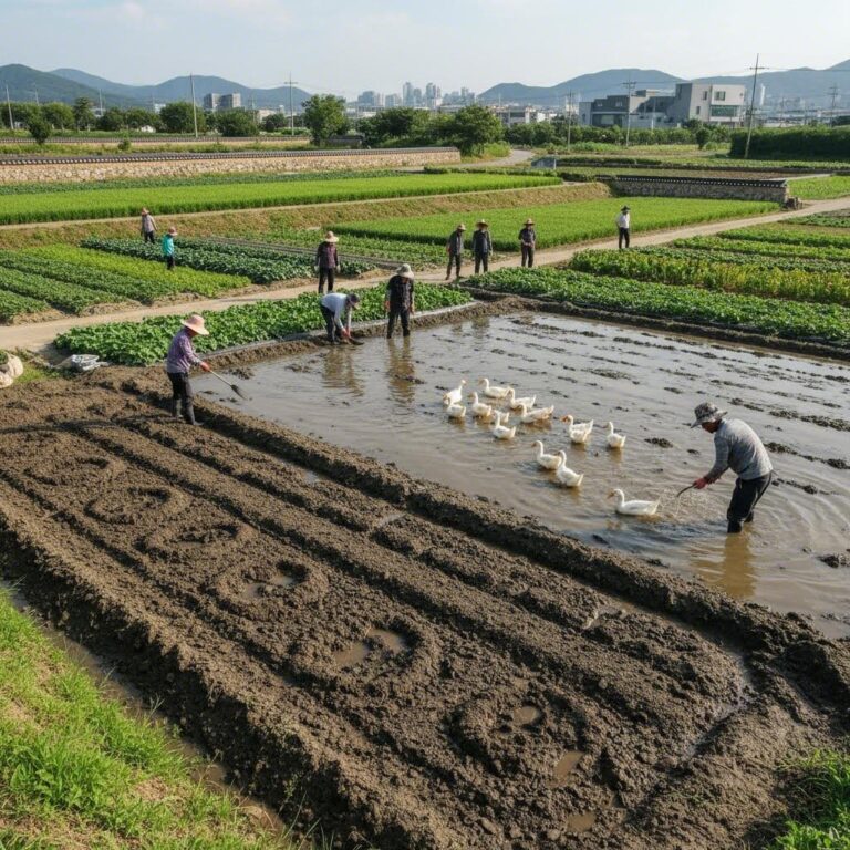 지렁이 농법과 오리 농법 등 친환경 농법으로 건강한 토양을 가꾸는 모습