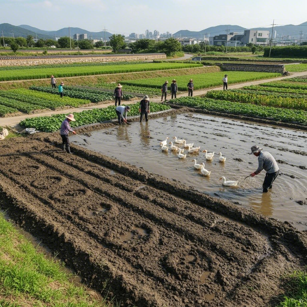 지렁이 농법과 오리 농법 등 친환경 농법으로 건강한 토양을 가꾸는 모습