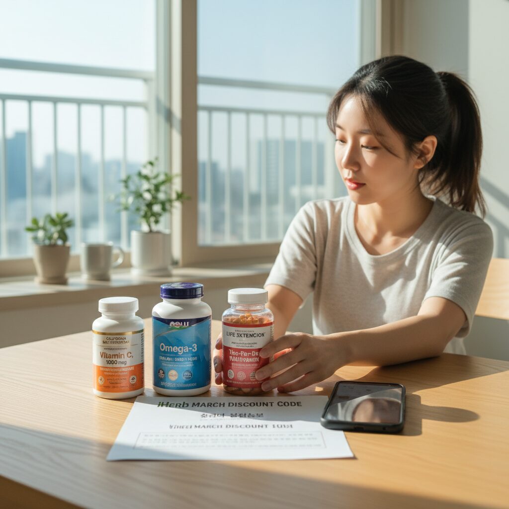 아이허브 3월 할인코드로 구매 가능한 캘리포니아골드 비타민C 나우푸드 오메가3 라이프익스텐션 종합비타민 제품 사진