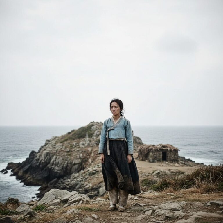 김복남 살인사건의 전말 영화 속 섬 배경 속 고립된 여성 복남의 외로운 모습