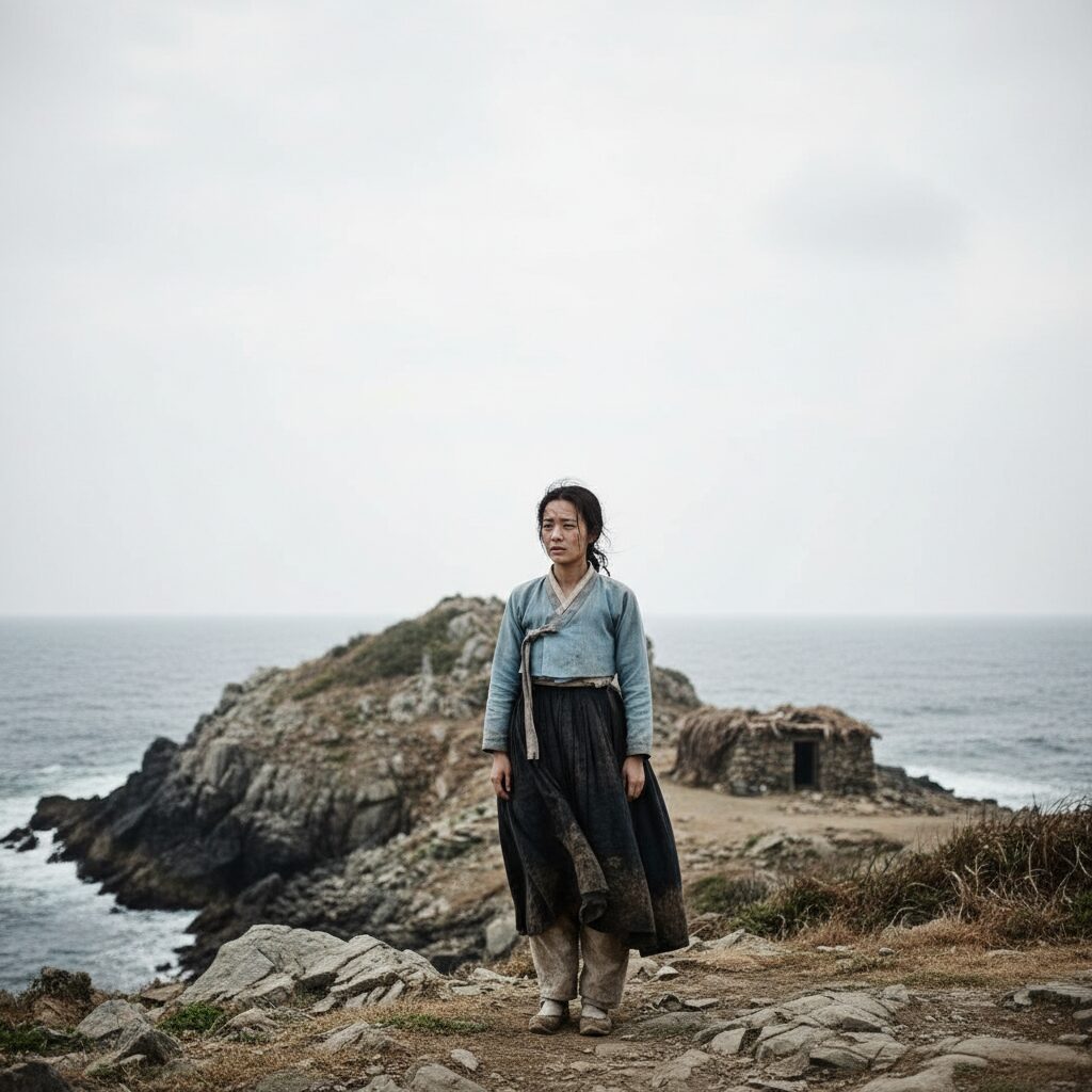 김복남 살인사건의 전말 영화 속 섬 배경 속 고립된 여성 복남의 외로운 모습