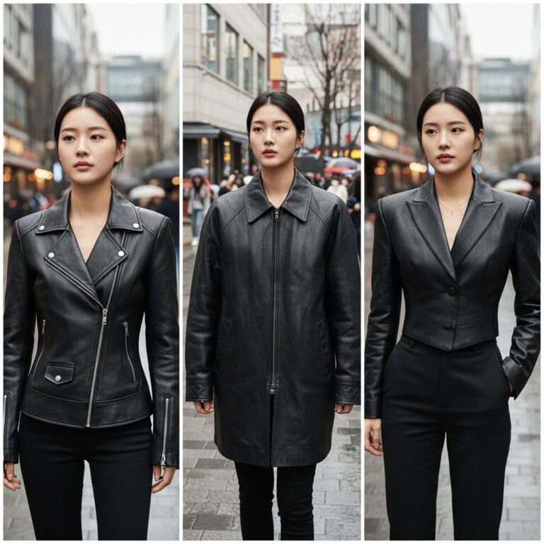 여성 가죽자켓 핏 비교 어깨선 허리라인 길이