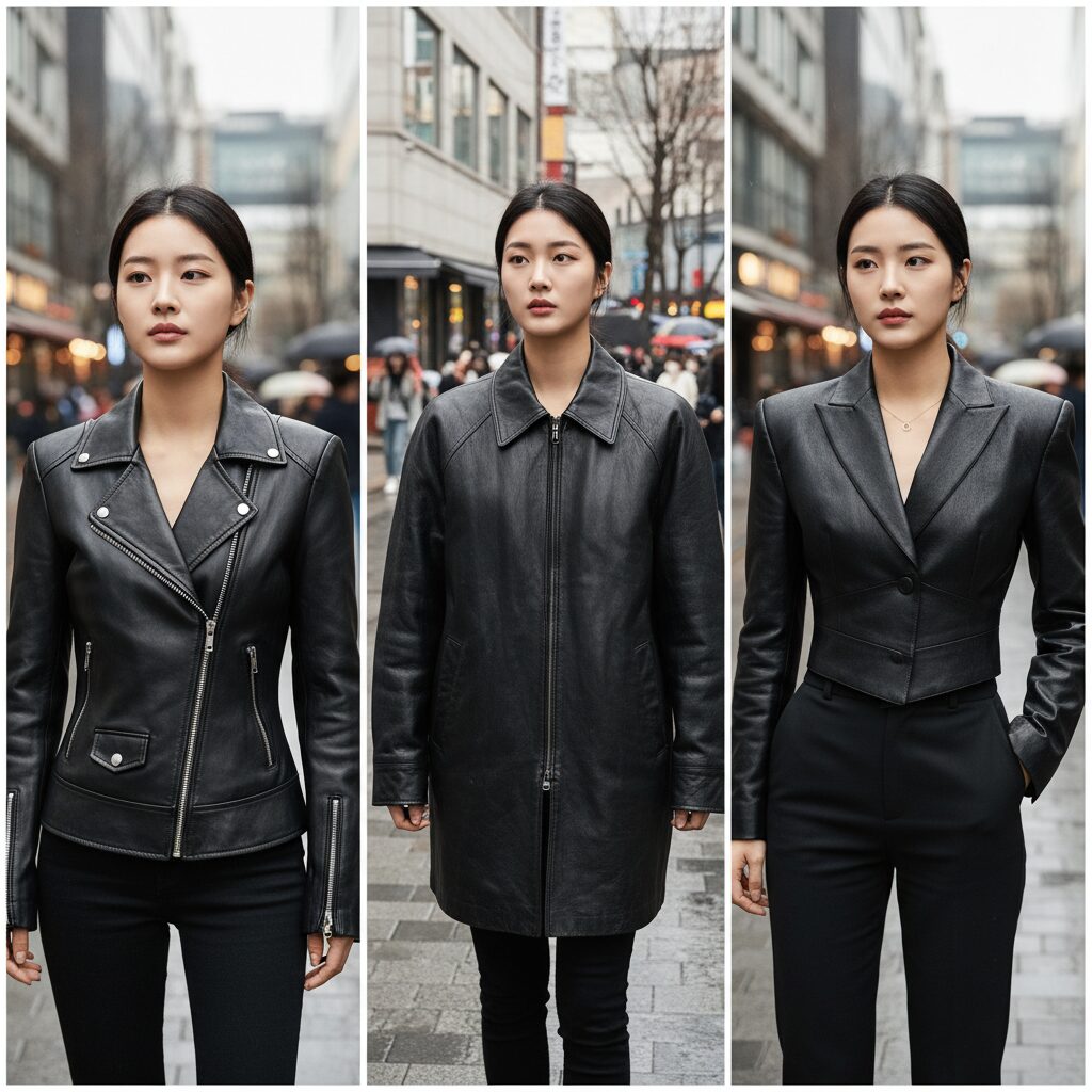 여성 가죽자켓 핏 비교 어깨선 허리라인 길이