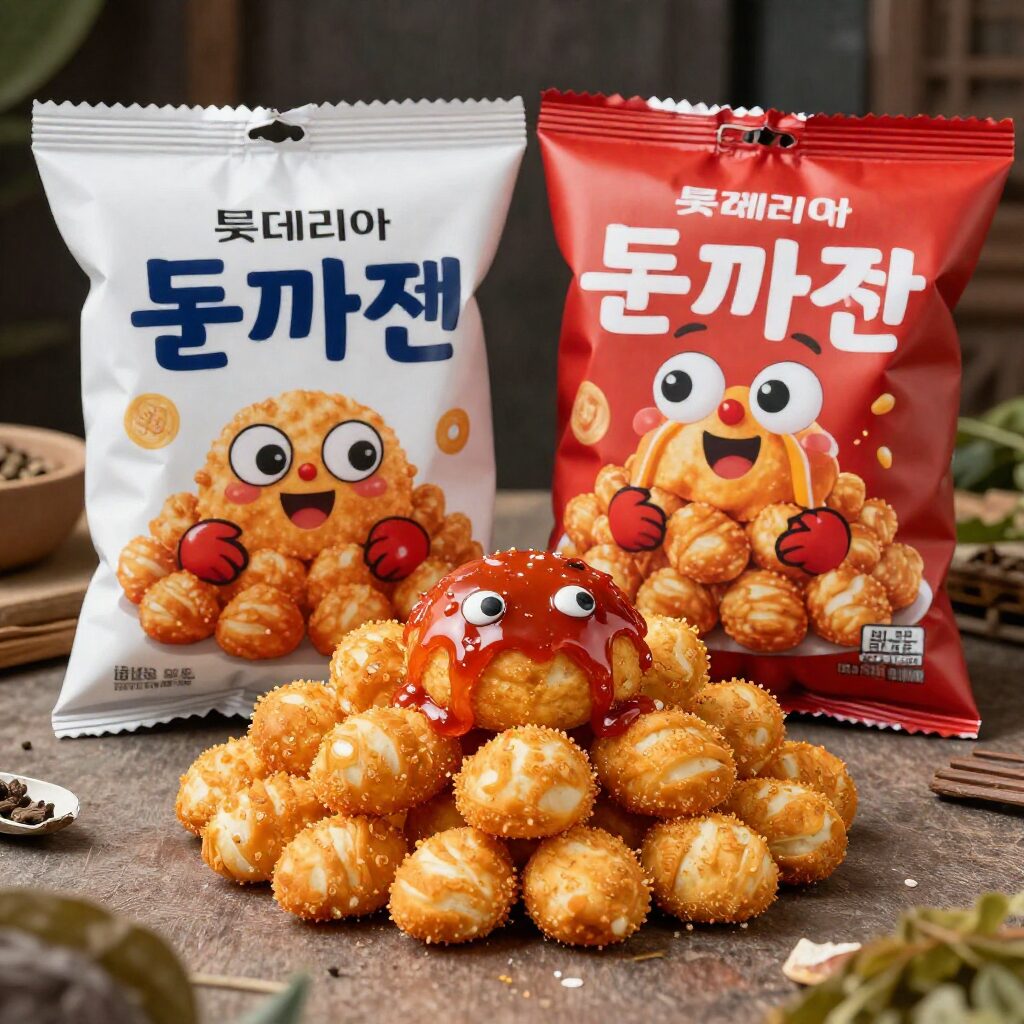 롯데리아 디지게 매운 돈까스 패키지와 빨개진 떼리앙 캐릭터 이미지