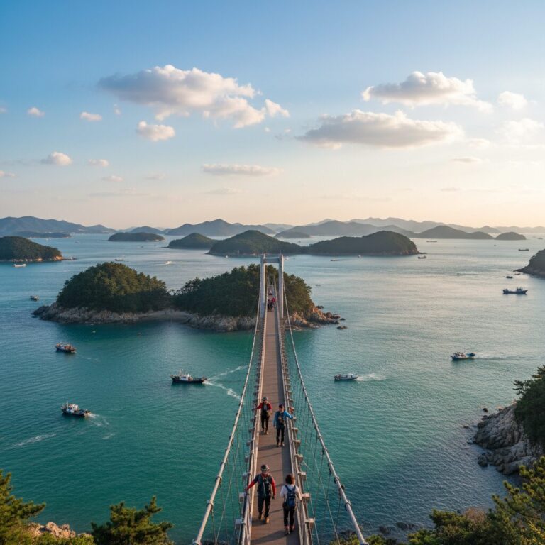 통영 만지도 출렁다리에서 바라본 한려해상국립공원 바다 풍경