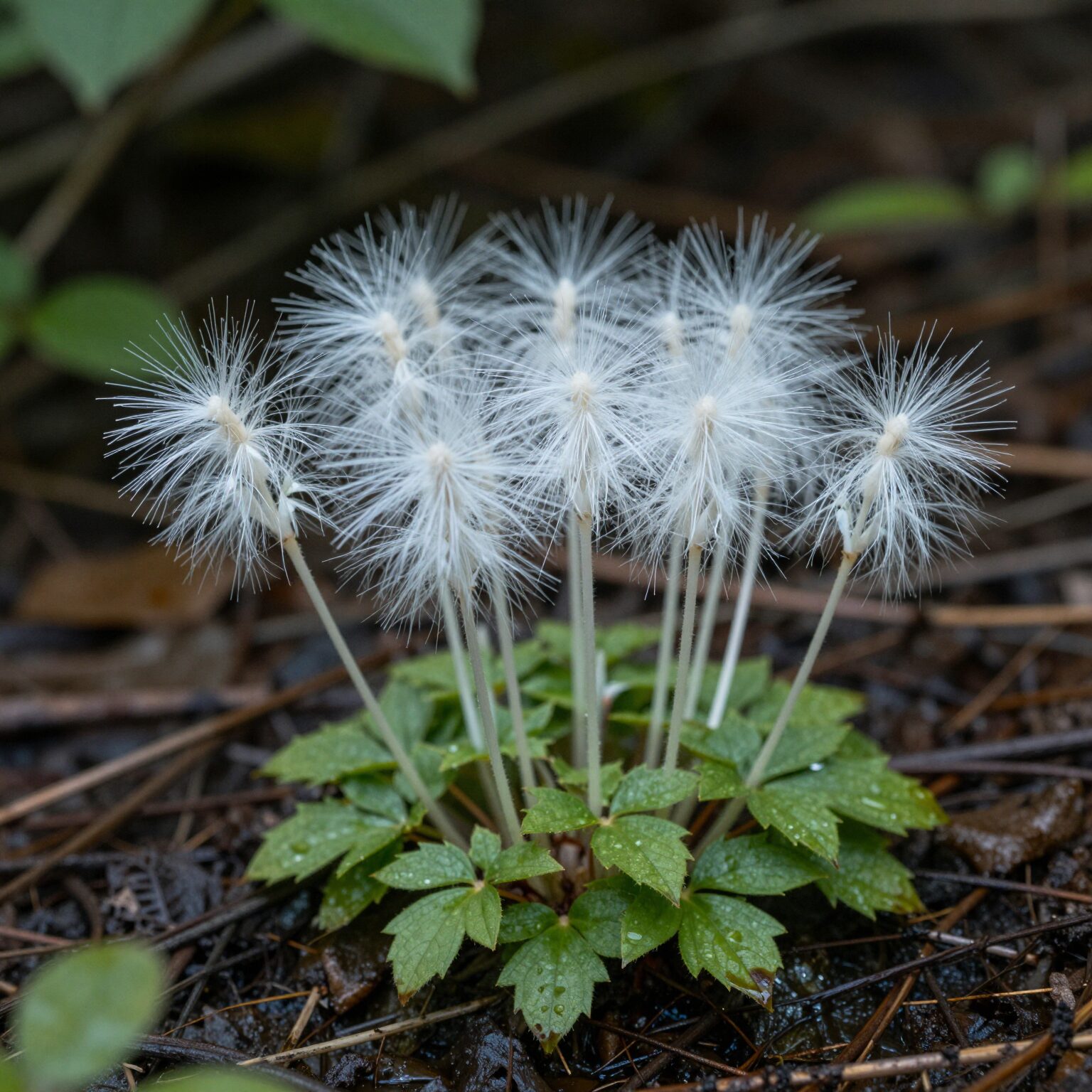 산괴불주머니 식물의 모습. 습한 산지에서 자라는 두해살이풀로 하얀 빛이 도는 줄기와 깃꼴 잎을 가지고 있다.