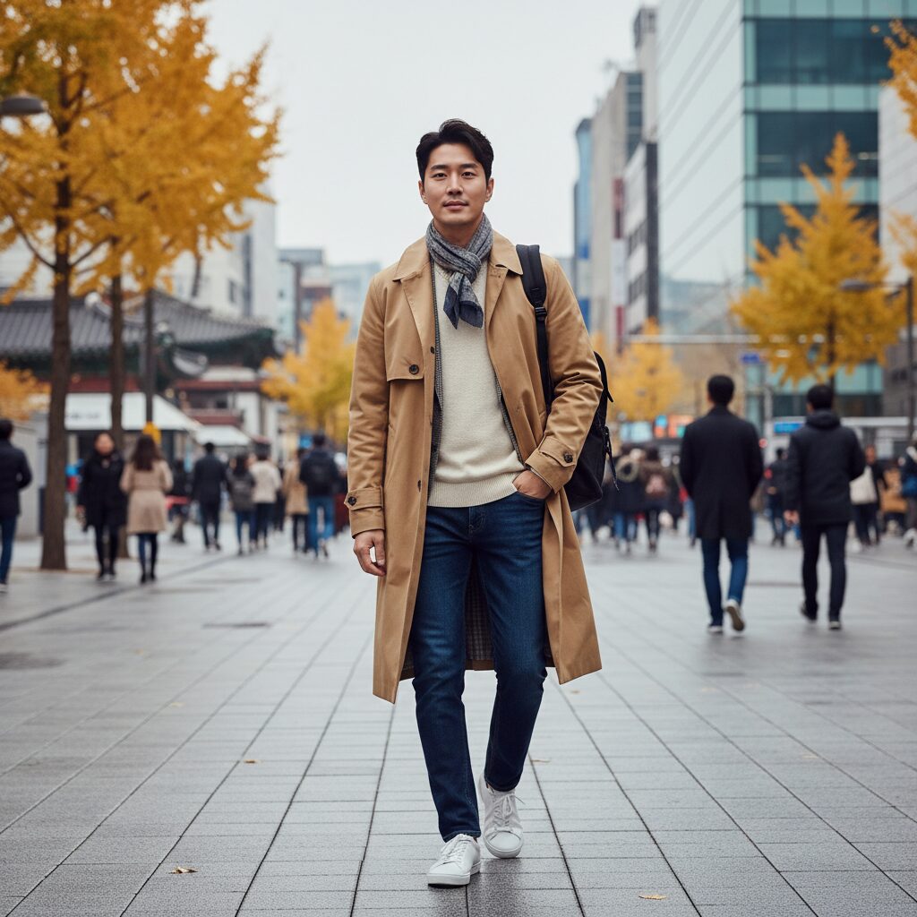 남성 트렌치코트로 연출한 캐주얼한 데일리 스타일
