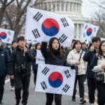 노킹스 뜻과 미국 대규모 시위의 의미 워싱턴 DC 노킹스 시위에서 성조기를 든 참가자들