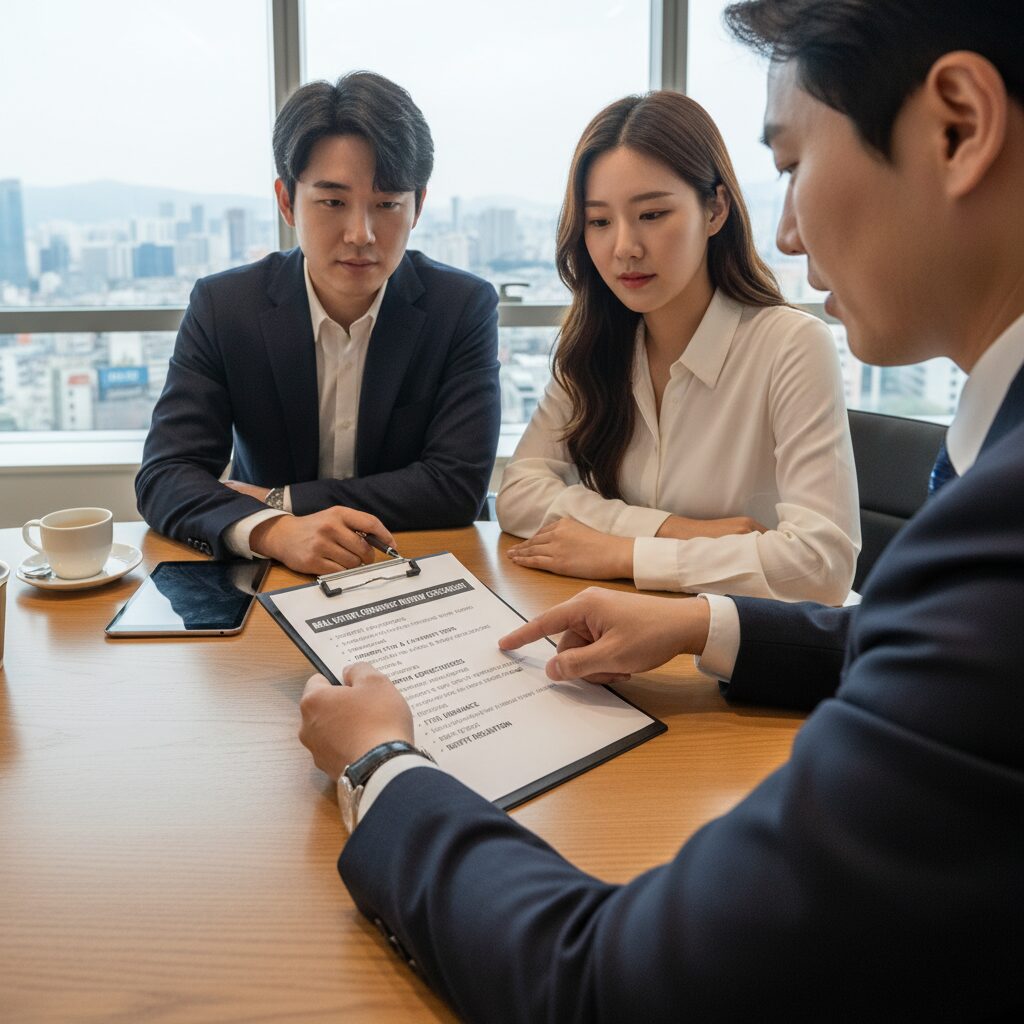 부동산 계약서 검토 시 체크 리스트를 손으로 가리키는 모습