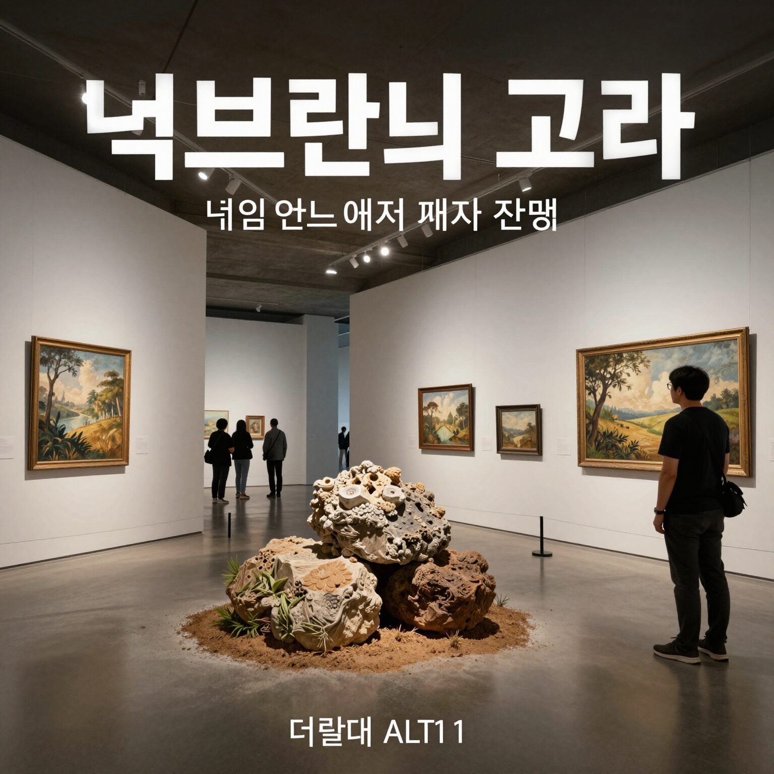 더현대 서울 ALT1에서 열리는 렘브란트에서 고야까지 전시 포스터와 전시장 내부 모습