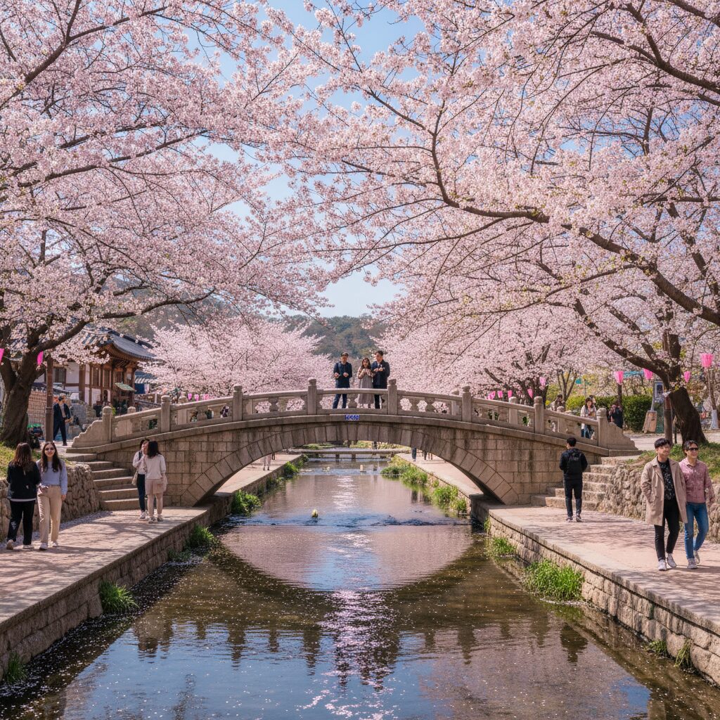 여좌천 로망스 다리 벚꽃 터널 풍경