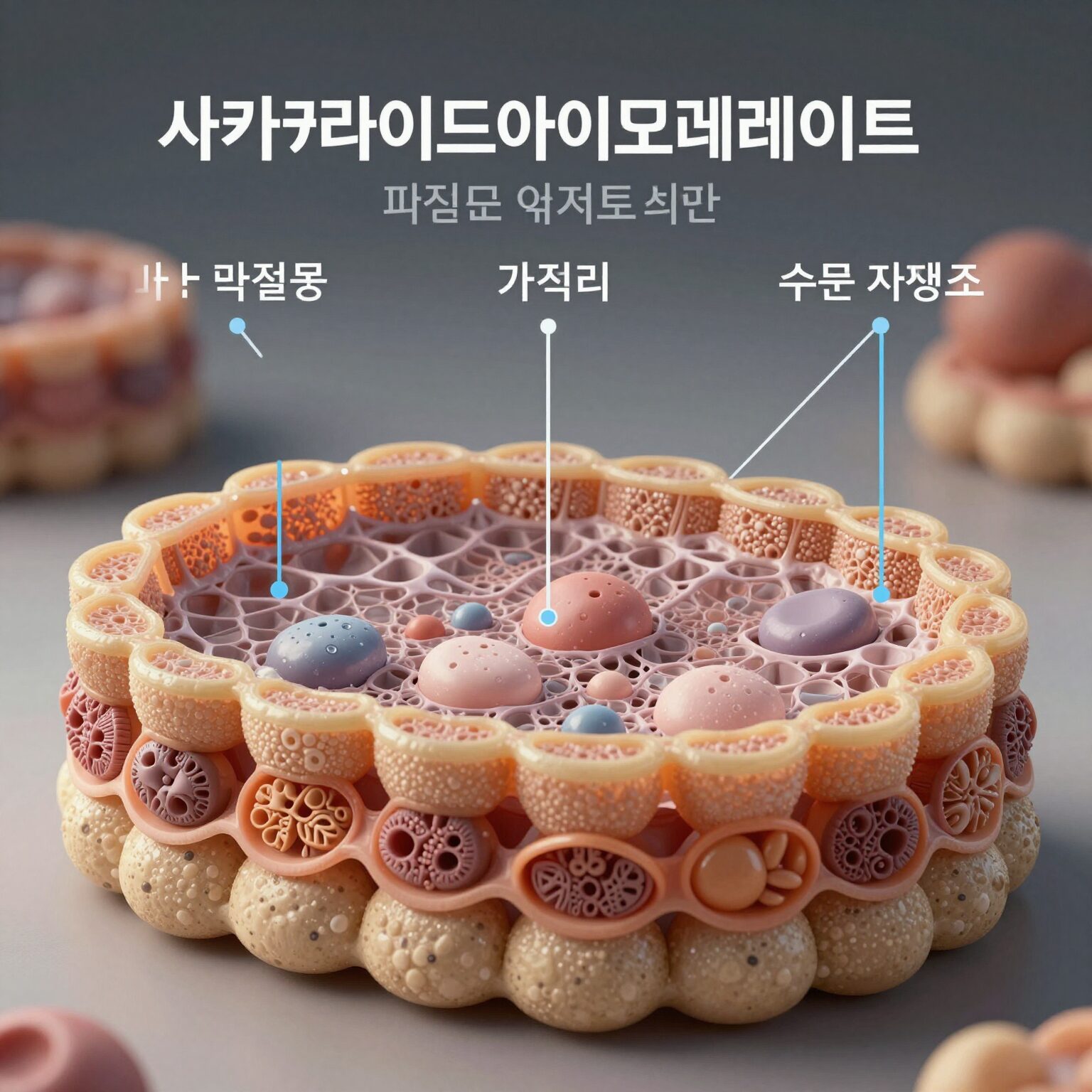 사카라이드아이소머레이트가 피부 각질층 케라틴에 결합하여 수분 저장소를 형성하는 모식도