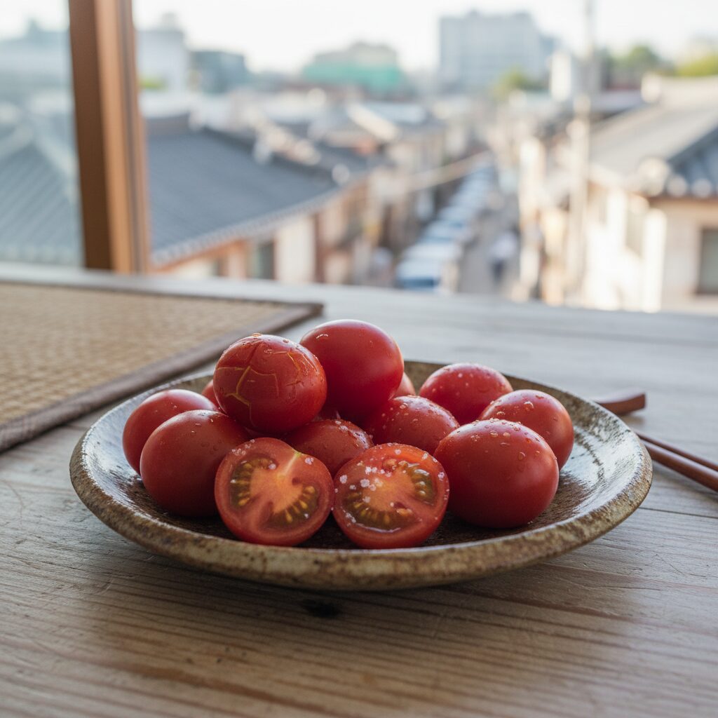 접시에 담긴 신선한 대저 짭짤이 토마토