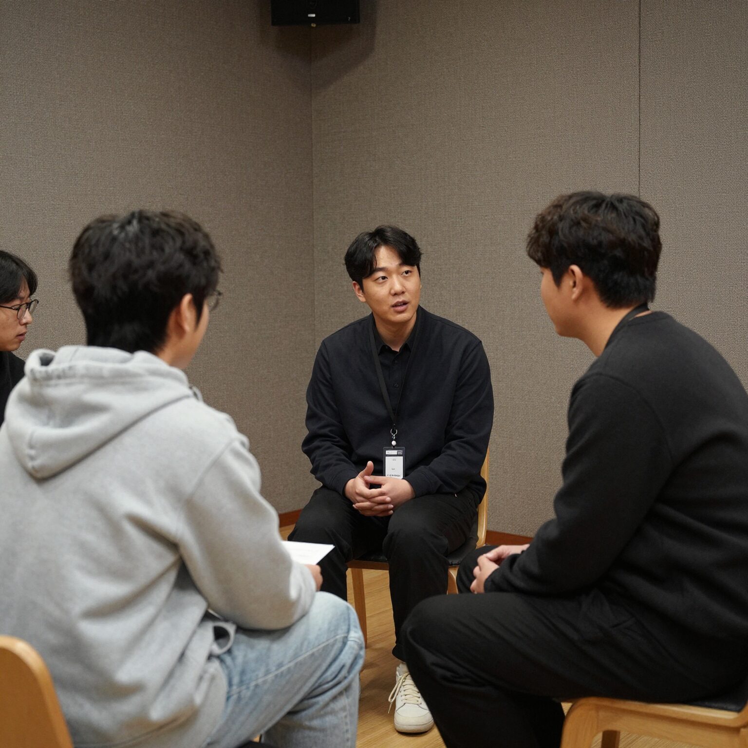 삼성꿈장학금 멘토와 학생이 함께 앉아 대화를 나누는 모습