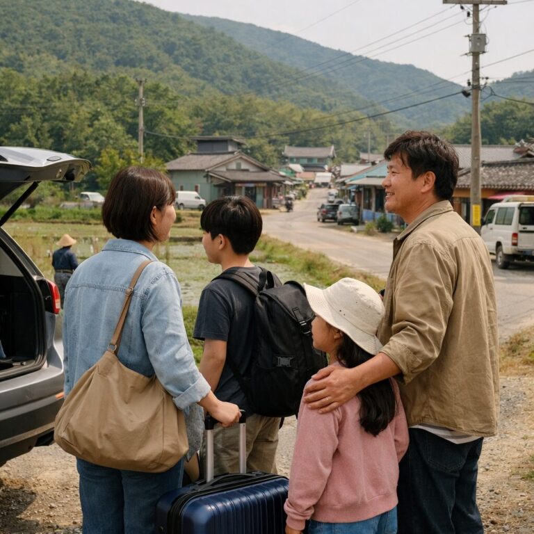 심우면 연리리 드라마에서 성태훈 가족이 연리리 마을에 도착하는 장면