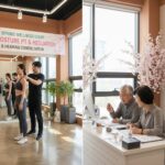 봄맞이 할인 행사로 교정 피티와 보청기 상담을 받는 모습