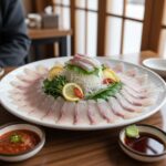 봄 도다리회 접시에 담긴 모습