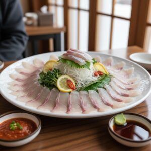 봄 도다리회 접시에 담긴 모습