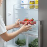 딸기 신선하게 오래 보관하는 완전 정복 키친타월을 깔고 딸기를 냉장고에 보관하는 모습