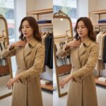 트렌치코트 어깨와 소매 핏 확인하는 방법 설명 이미지