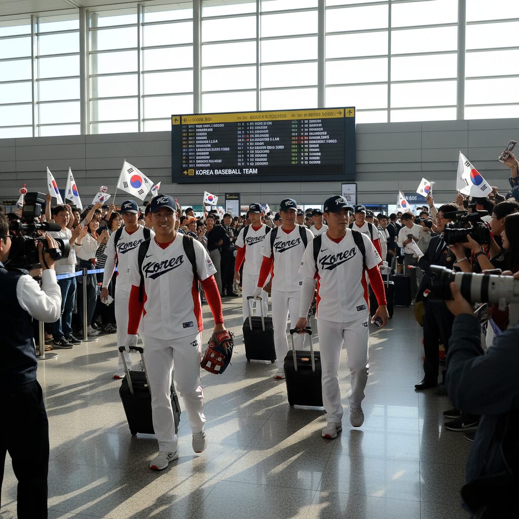 미국으로 이동하는 WBC 한국 야구 대표팀 선수단 모습