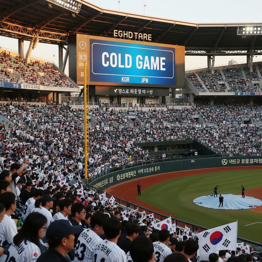 WBC 경기 전광판에 콜드게임 문구가 표시된 모습