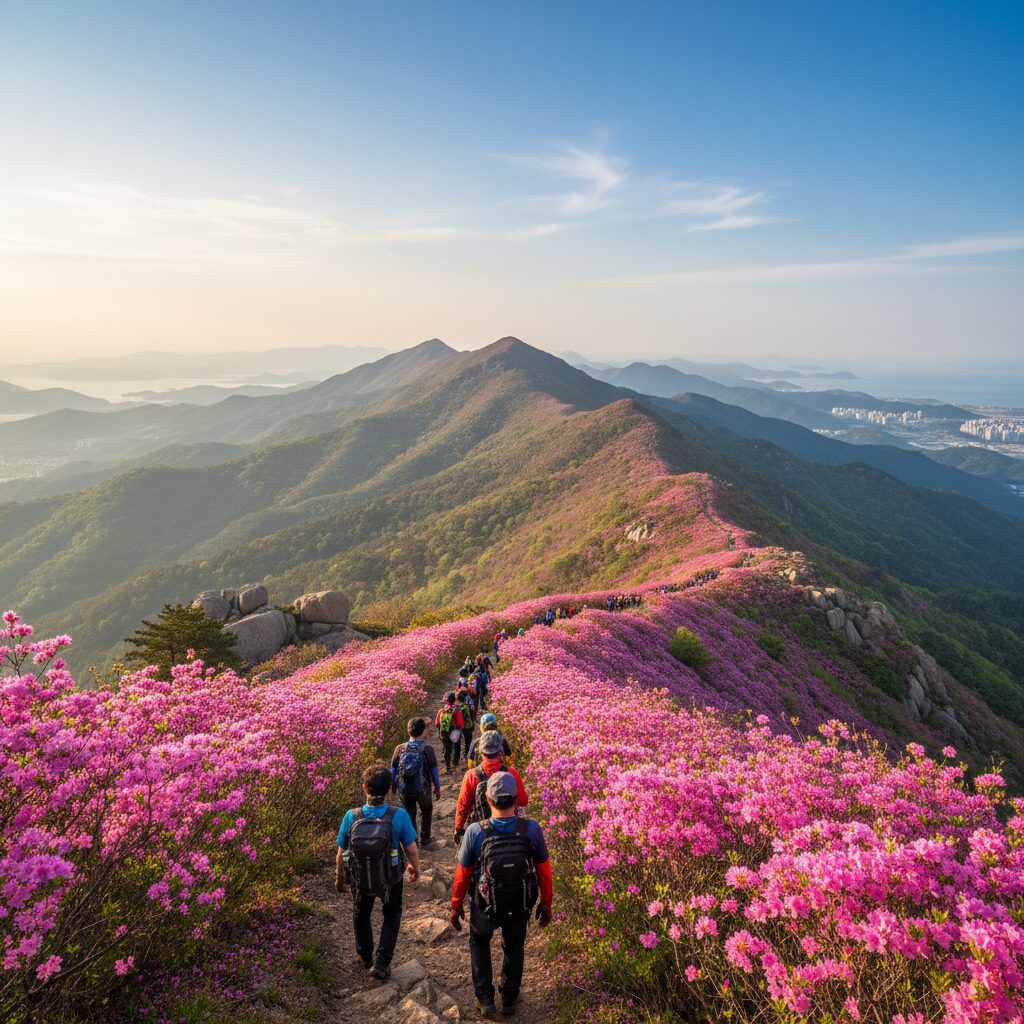 여수 영취산 진달래 터널과 능선 산행 풍경
