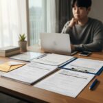 청년수당 신청 서류 책상 위에 정리