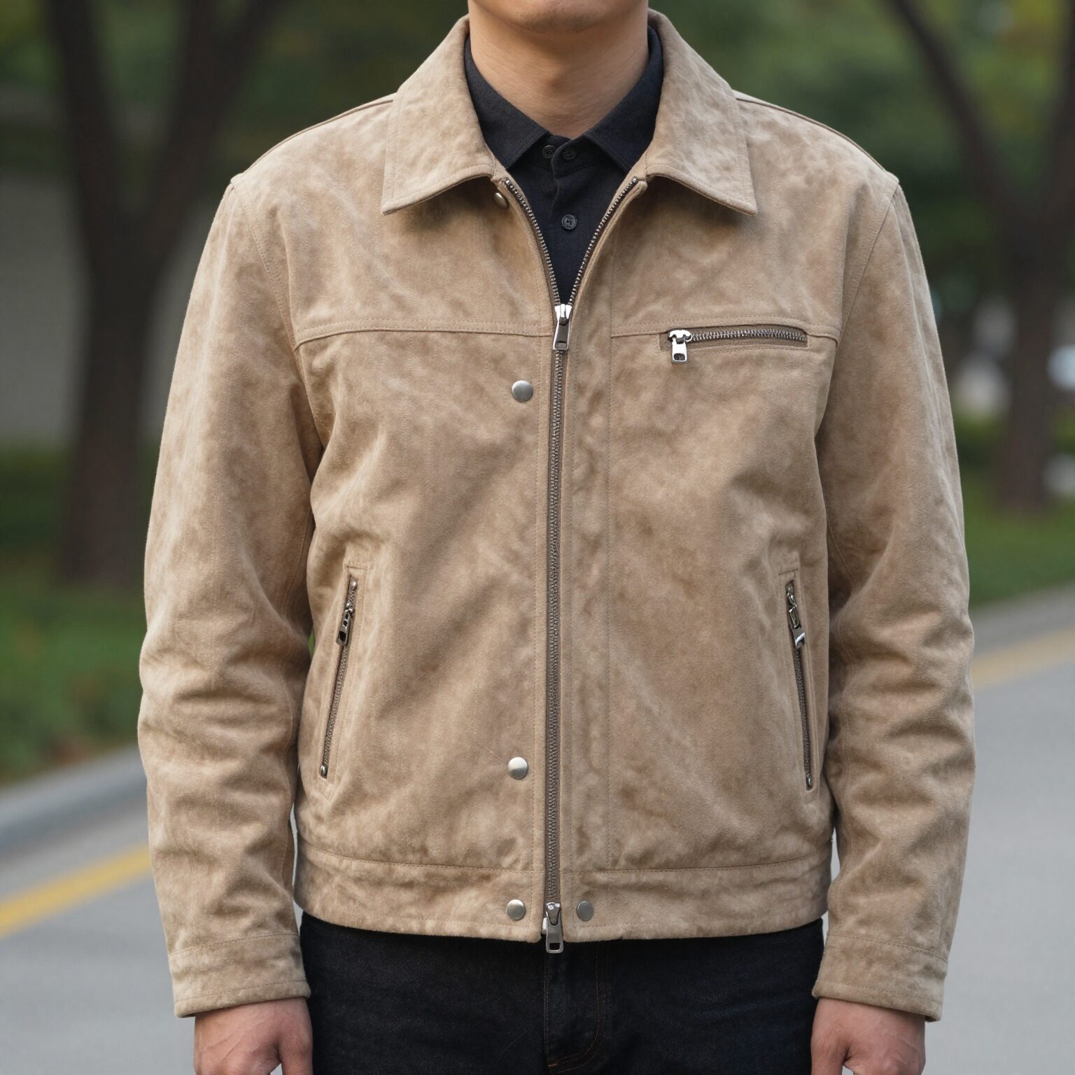 자라 페이크 스웨이드 오버사이즈 바이커 재킷 실물 착용 사진