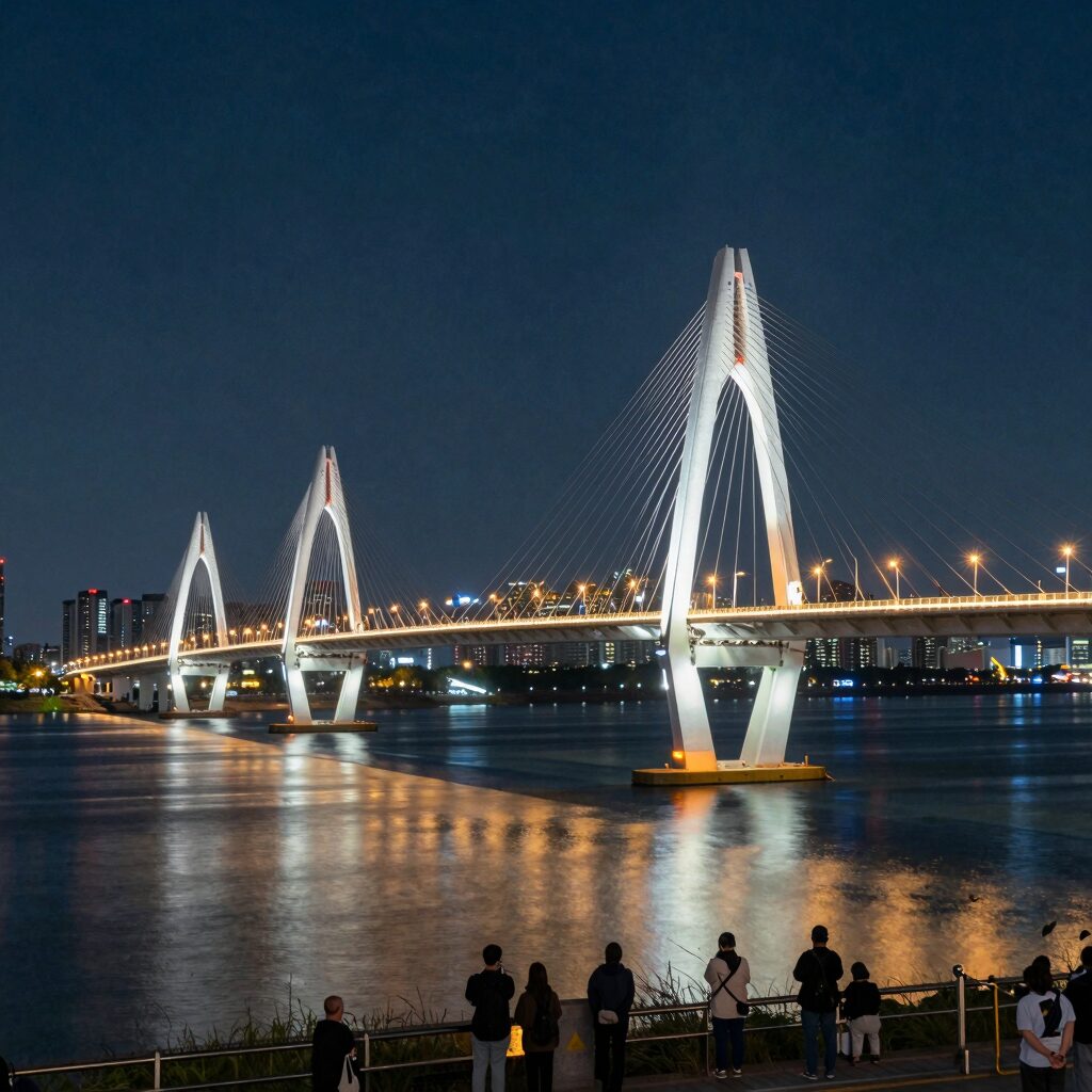 반포대교 무지개분수가 밤하늘을 수놓는 야경 사진, 반포한강공원 야경 명소