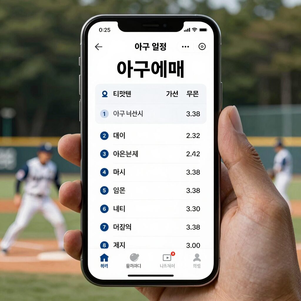 야구 예매 일정과 티켓 오픈 시간을 확인하는 모바일 화면