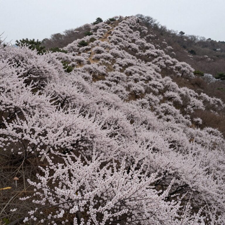 비슬산 정상에서 바라본 참꽃 군락지와 능선의 풍경