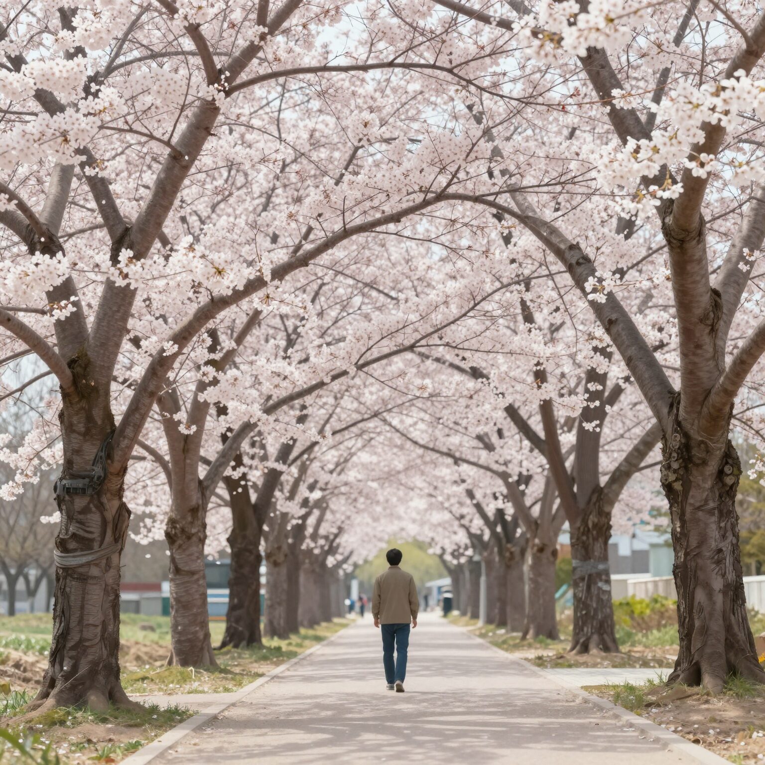 벚꽃 나무 일러스트 그리는 단계별 과정과 완성된 디지털 그림 예시