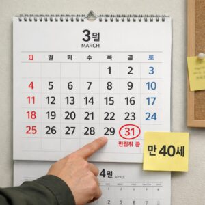 민방위 종료 시점을 설명하는 달력과 만 40세 표시