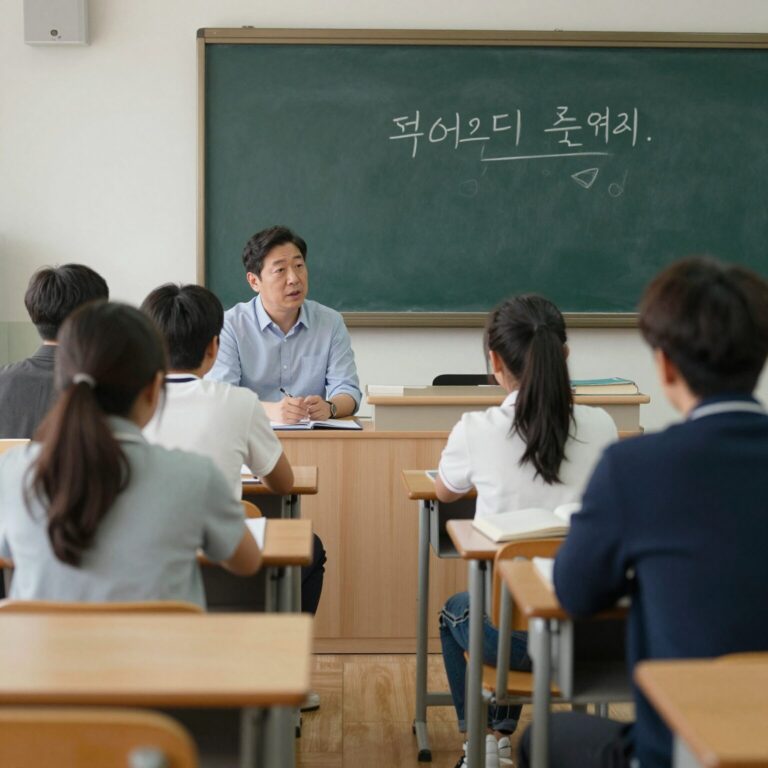 교실에서 교사와 학생이 대화하는 모습을 상징하는 이미지